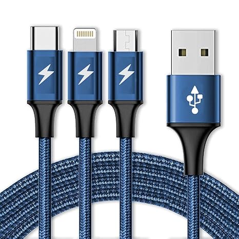 3-in-1 Charging Cable, Nylon Braided, Multiple USB Fast Charging Cable (1M)