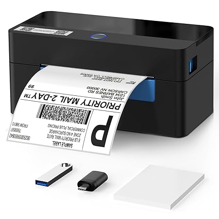 Thermal Label Printer | 4x6 Shipping Label Printer | 203DPI Barcode Printer | Adjustable Size | Black
