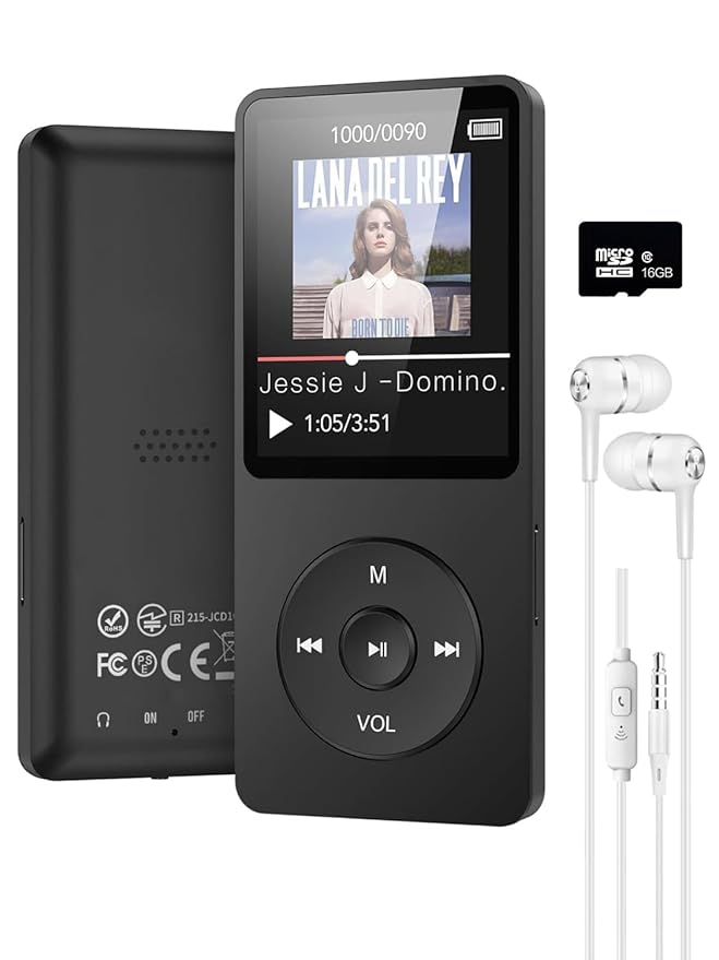 16GB Mini MP3 Music Player with Bluetooth 5.4 β Voice Recorder, FM Radio, Video Playback (Black)