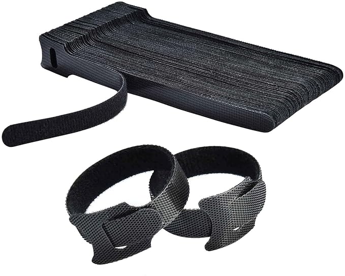 50-Piece Hook & Loop Cable Organizer Straps β Reusable Wire & Cord Management (Black)