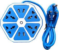 Electric Extension Board with 4 USB Ports and 4 Power Sockets – Multicolour