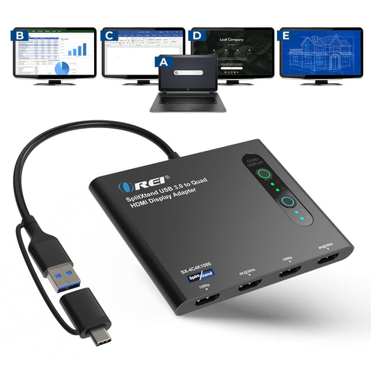 SplitExtend HDMI Splitter | Quad Monitor Multi-Screen Display | USB-C to HDMI 2.0