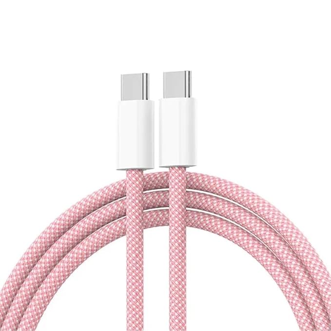 USB-C to USB-C Braided 1M Fast Charging Cable (Pink, Pack of 1)