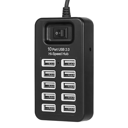 10 Port USB 2.0 Power Hub for PC, Laptop &amp; Mobile | Hi-Speed Multi-Port Extension Hub with 480Mbps Data Transfer, One-Key Control, 10-in-1 USB Splitter