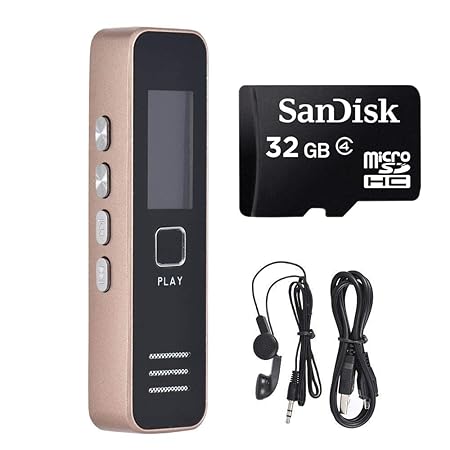 Digital Voice Recorder with 32GB Micro SD Card | Professional Audio Recorder, MP3 Player, Dictaphone, Microphone Sound Recording Device
