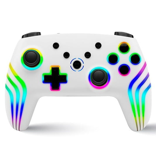 Wireless Controller for PC, Windows, Switch &amp; Switch 2, iOS, Android (White) | RGB Light, Hall Effect Triggers, Gyro, Turbo