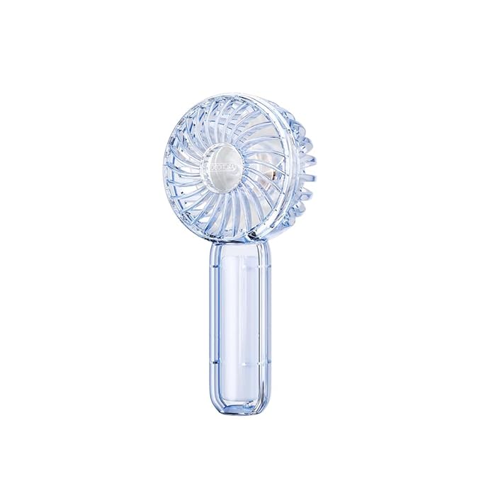 Portable 3-Speed Rechargeable Mini Fan – Transparent Crystal Design (Blue)