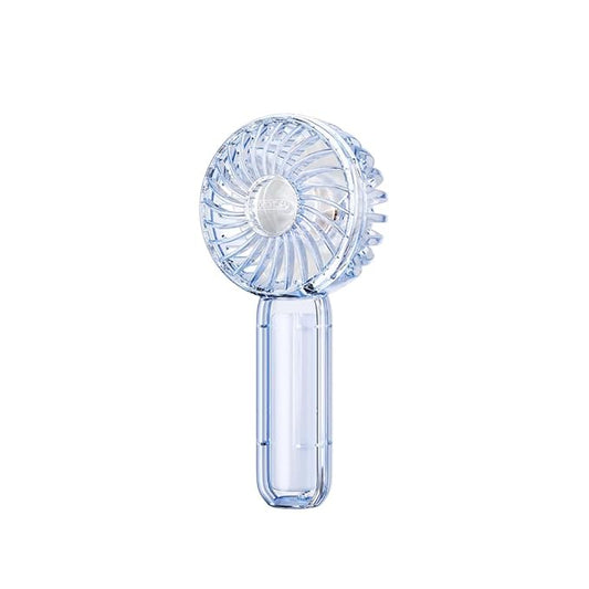 Portable 3-Speed Rechargeable Mini Fan – Transparent Crystal Design (Blue)