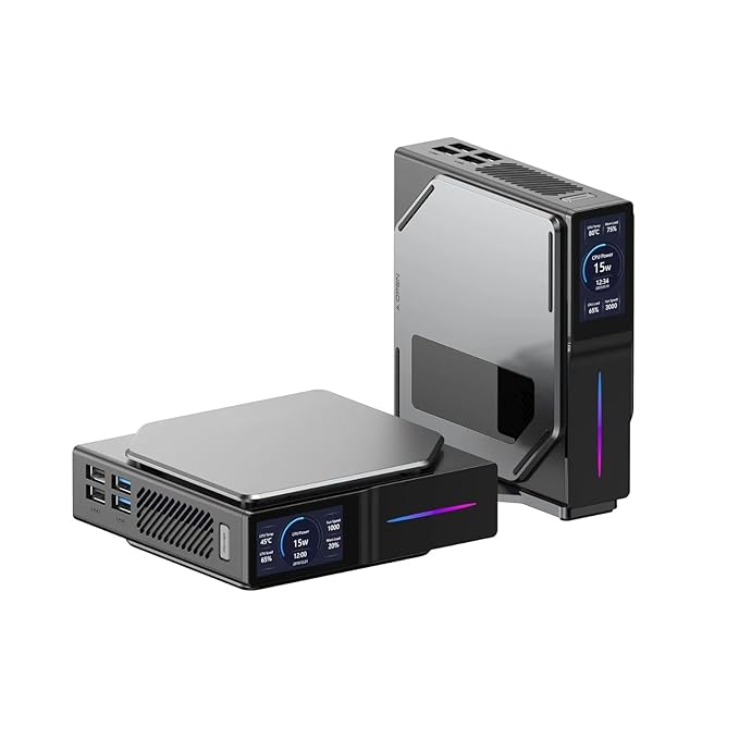 💻 Mini PC with LCD Display – 13th Gen N150, 16GB RAM, 512GB SSD, RGB Lighting