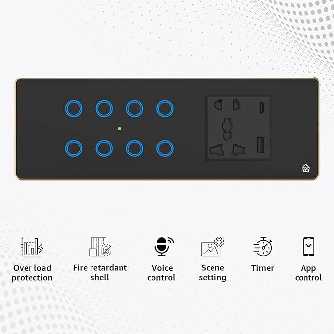 WiFi Smart Switch Board – 6-Module Panel with 8 Switches + 1 Smart Plug
