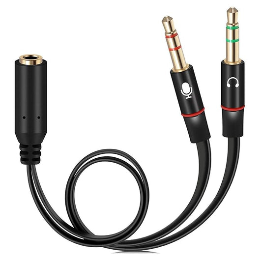 3.5mm Headphone Splitter Cable – 2 Male to 1 Female Audio & Mic Adapter (20cm, Black)