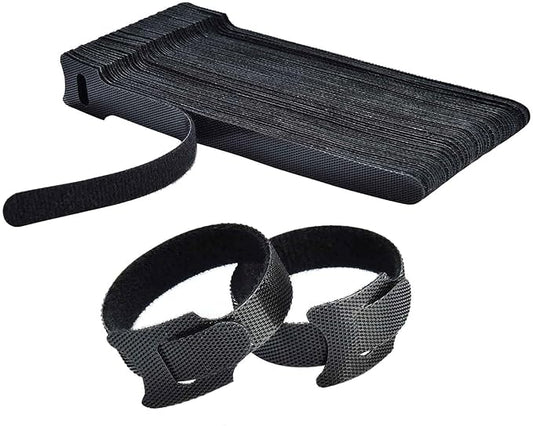 50-Piece Hook & Loop Cable Organizer Straps – Reusable Wire & Cord Management (Black)