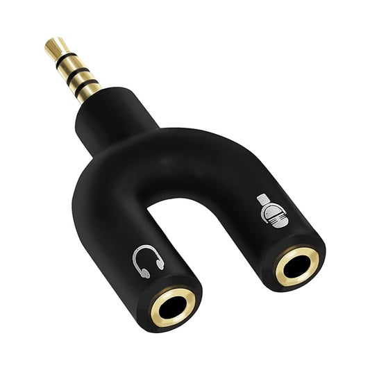 3.5mm Audio Jack Splitter – 1 Male to 2 Female U-Shaped Adapter with Mic Support