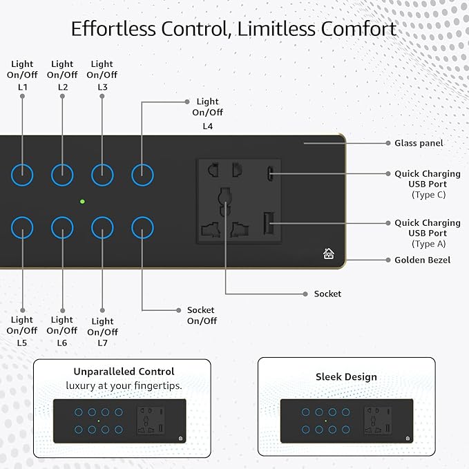 WiFi Smart Switch Board – 6-Module Panel with 8 Switches + 1 Smart Plug