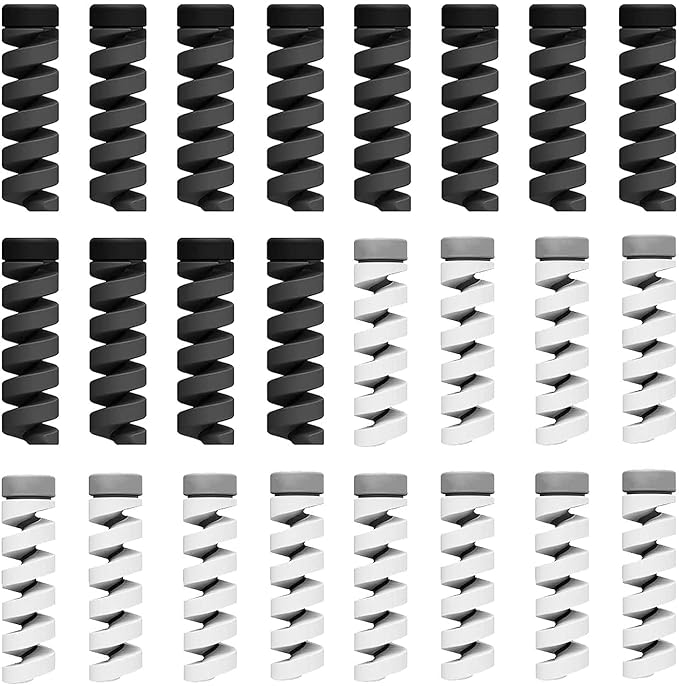 25-Piece Spiral Cable Protectors – Wire & Cord Saver for USB, Headphones, Chargers (Black & Grey)