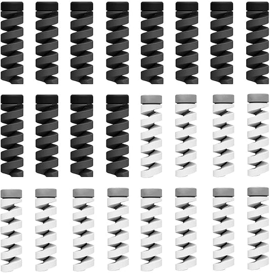 25-Piece Spiral Cable Protectors – Wire & Cord Saver for USB, Headphones, Chargers (Black & Grey)
