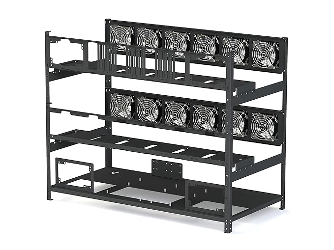 Mining Rig Frame – Holds 12 GPUs, 4 SMPS, with Cooling Support (Model V2F)