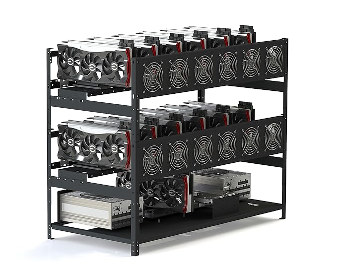 Mining Rig Frame – Holds 12 GPUs, 4 SMPS, with Cooling Support (Model V2F)