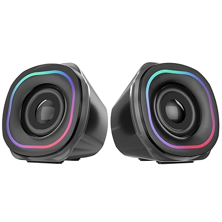 Portable USB Powered Wired Speaker with Volume Control | 3.5mm AUX Input | HD Sound | 2.0 Channel Multimedia Speaker with RGB Light Effects for PC, Gaming, Desktop & Laptop (Black)