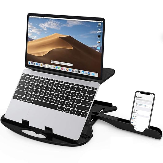 Adjustable Laptop Tabletop Stand with Mobile Holder – Ergonomic & Portable